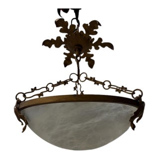 Late 20th Century Neoclassical Carved Alabaster Inverted Bowl Chandelier For Sale