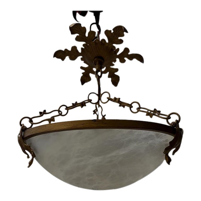 Late 20th Century Neoclassical Carved Alabaster Inverted Bowl Chandelier For Sale