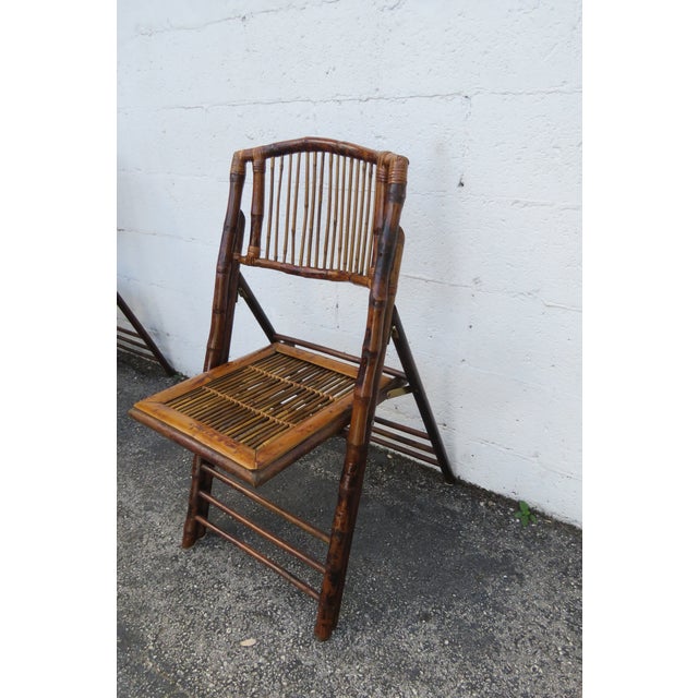 Late 20th Century Hollywood Regency Bamboo Folding Dining Chairs Set of Five 6149 For Sale - Image 5 of 8