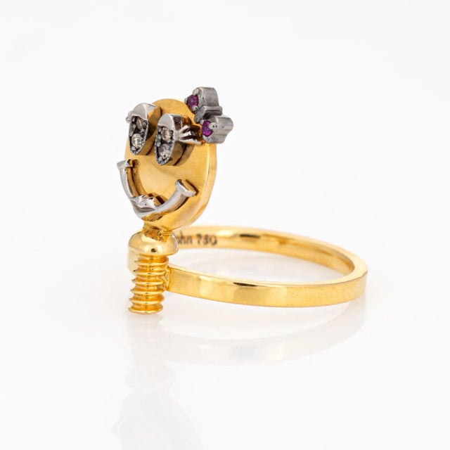 Early 21st Century Sally Sohn Happy Face Signed Diamond Ruby Ring Size 5.25 For Sale - Image 5 of 7