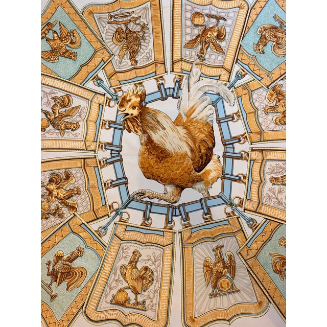 Campaign Hermes Les Coqs D’or Silk Scarf 1960 Designed by Françoise De La Perriere For Sale - Image 3 of 12