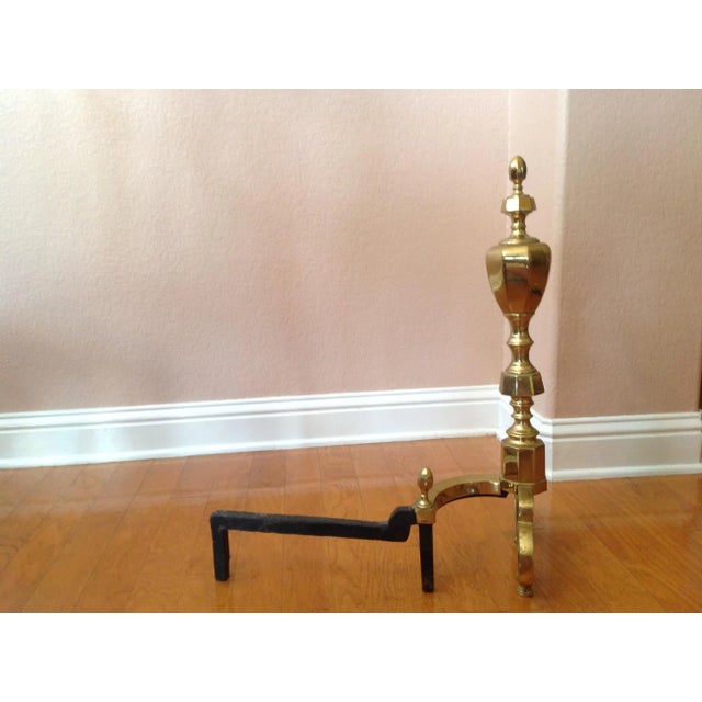 20th Century Traditional Brass Fireplace Andirons - a Pair For Sale In Austin - Image 6 of 12