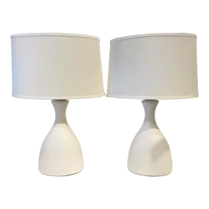 White Concrete Bottle Contoured Table Lamps - A Pair
