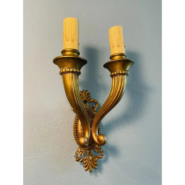 Circa 1920's French Gilt Bronze Wall Sconce - A Pair For Sale In Los Angeles - Image 6 of 6