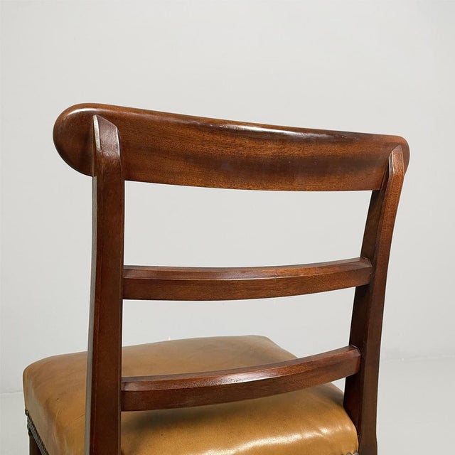 Vintage Italian Chairs in Wood and Brown Leather, 1930s, Set of 4 For Sale - Image 12 of 18