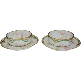 Pair of Haviland & Co. Limoges France Cream Soup Bowl and Saucer Apple Blossom For Sale