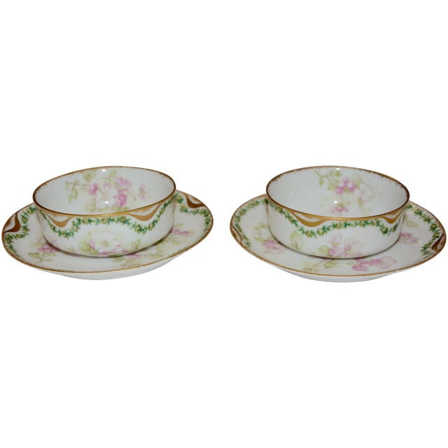 Pair of Haviland & Co. Limoges France Cream Soup Bowl and Saucer Apple Blossom For Sale