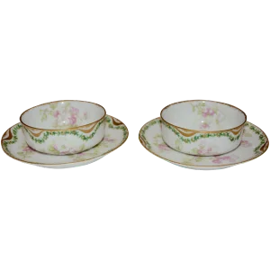 Pair of Haviland & Co. Limoges France Cream Soup Bowl and Saucer Apple Blossom