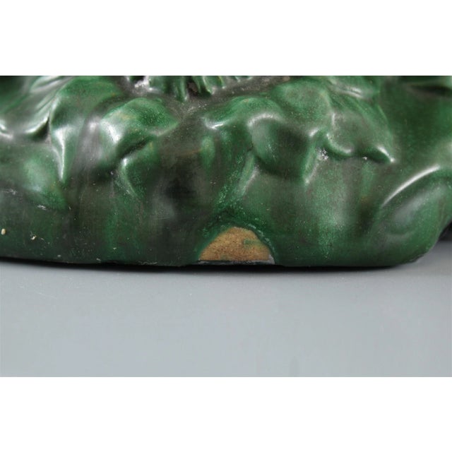 Rare Huge Signed Exhibition Weller Pottery Green Matte Swan Planter Jardiniere For Sale In Dallas - Image 6 of 11