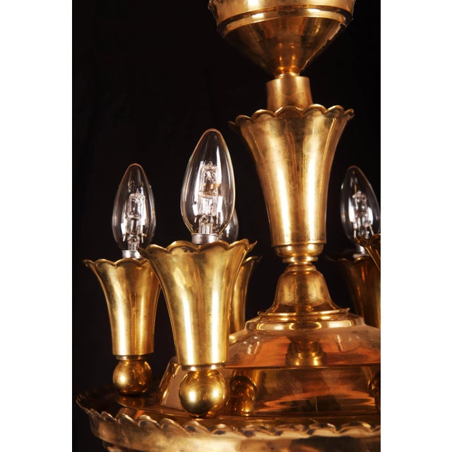 Metal Art Deco Brass Chandelier, 1920s For Sale - Image 7 of 7