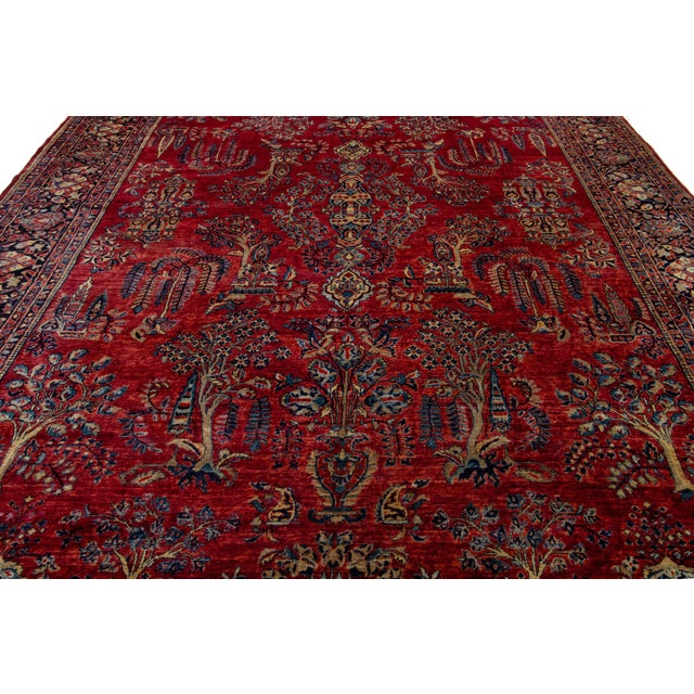 Persian Red Antique Persian Sarouk Wool Rug For Sale - Image 3 of 12