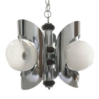 Mid-Century Modern Chandelier in Metal Chrome and Glass, 1970 For Sale