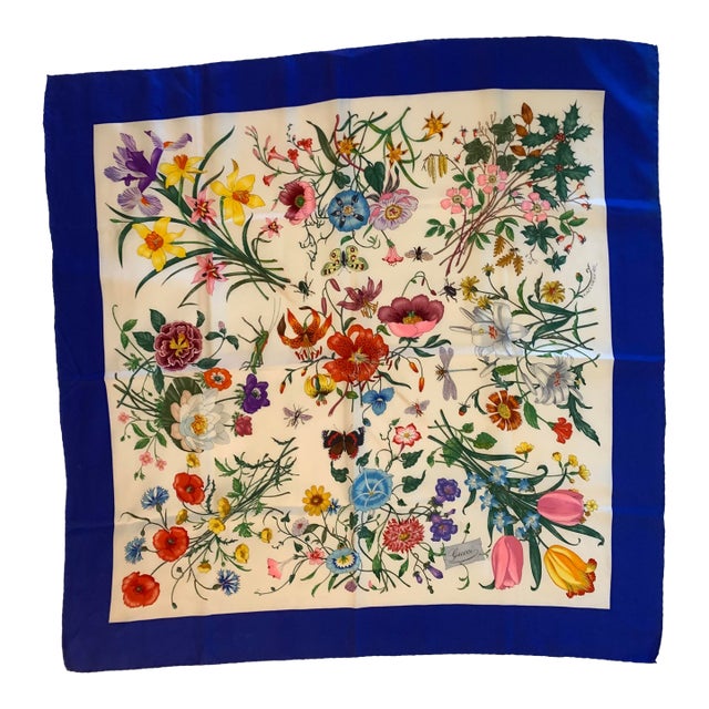 Vintage Gucci "Flora" Silk Scarf For Sale