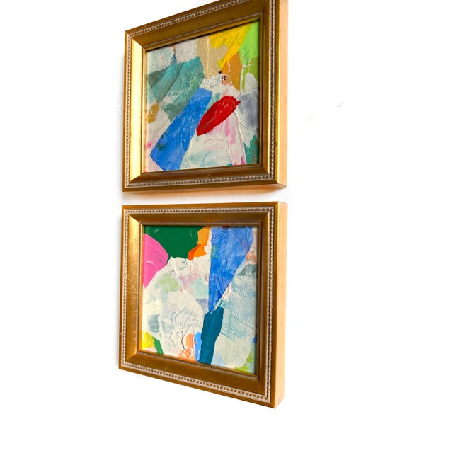 Two original mini paintings by Jessalin Beutler in a set with matching gold frames. Artwork is mixed media on canvas...