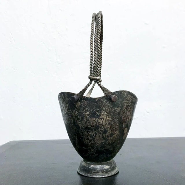 Metal 1960s Taxco Patinated Silverplate Heart Basket Mexico For Sale - Image 7 of 10