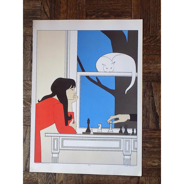 This vintage lithograph (offset) after the well listed U.S. artist Will Barnet (NY 1911-2012) depicts a young woman...