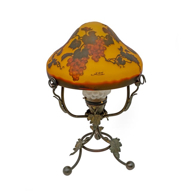 Art Nouveau Cameo Bulb Glass and Bronze Table Lamp from Emile Gallé, France, 1900s For Sale - Image 6 of 10