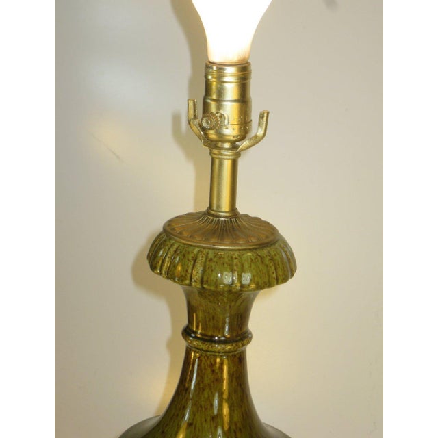 1960s Table Lamp, Porcelain Neoclassical Urn, Olive Green, Hollywood Regency, Gold Tone Finish For Sale - Image 6 of 12