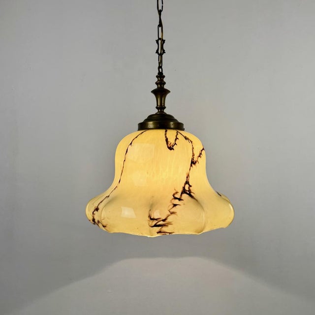 Art Deco Style Marble Glass Pendant Light, 1950s For Sale - Image 4 of 9