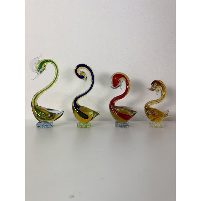 Swans in Submerged Polychrome Murano Glass in the style of Cenedese, 1970, Set of 4 For Sale - Image 6 of 18