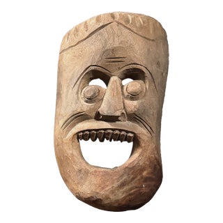 Vintage Hand Carved Grotesque Folk Art Mask For Sale