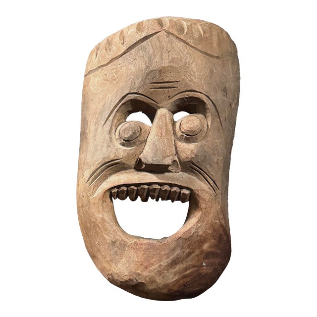 Vintage Hand Carved Grotesque Folk Art Mask For Sale