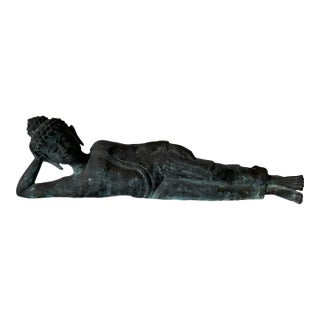 Vintage Thai Cast Bronze Reclining Buddha Sculpture For Sale