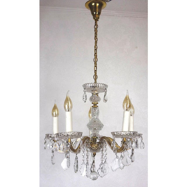 Antique Brass Lead Crystal Palme and Walter Chandelier from Palwa, 1950s For Sale - Image 6 of 10