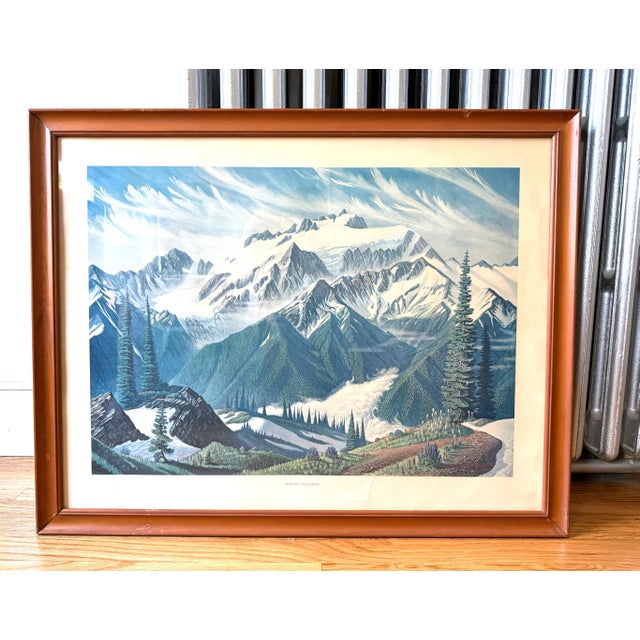 Vintage 1968 Large Mt Olympus Washington State Lithograph Ski Cabin Lodge Decor Seattle For Sale In Portland, ME - Image 6 of 12