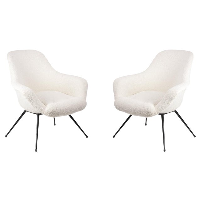 Cocktail Armchairs in Back Lacquered Metal, 1960s, Set of 2 For Sale