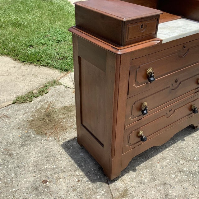 Late 19th Century Antique Victorian Dresser Marble Top and 2 Glove Drawers For Sale - Image 6 of 9