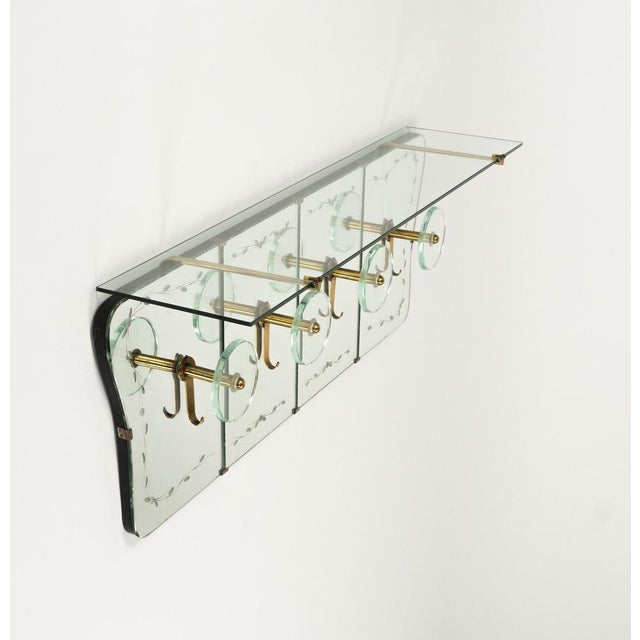 Mid-Century Coat Rack Shelf in Mirror, Brass and Glass attributed to Cristal Art, Italy, 1950s For Sale - Image 8 of 18
