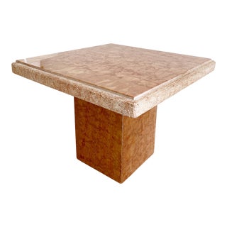 Vintage Red Travertine Pedestal Accent Table For Sale