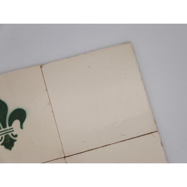 1900s Fleur De Lis and White Antique Set of Four Large Tiles, Portuguese For Sale - Image 4 of 12