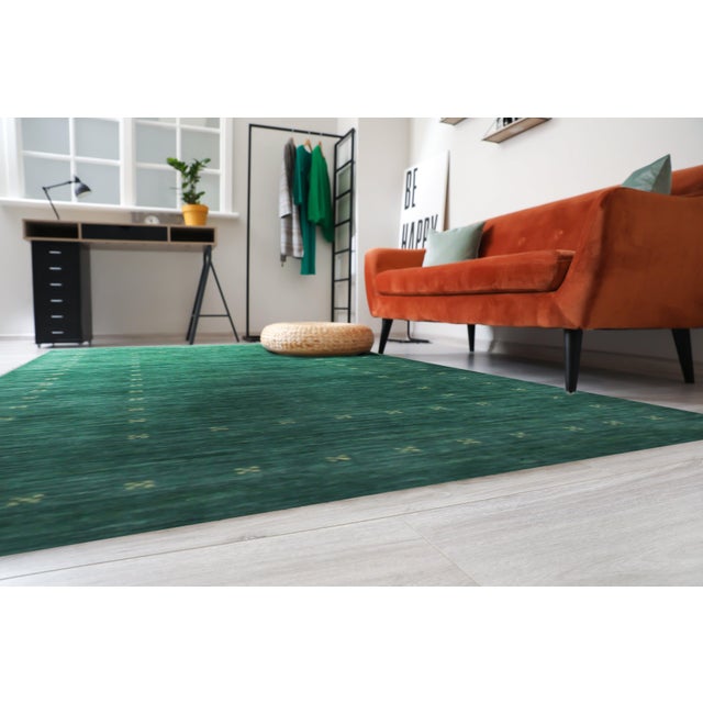 2020s 4x6 Sloane Ava Green Solid Geometric Modern Hand Knotted Wool Carpet Rug For Sale - Image 5 of 6