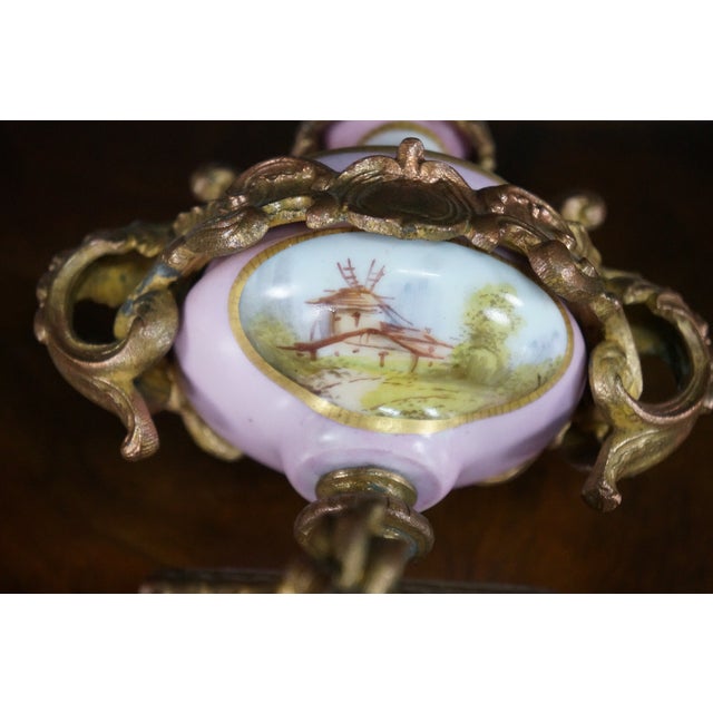 Antique French Louis XV Rococo Sèvres Style Hand Painted Porcelain Mantel Clock For Sale - Image 12 of 18