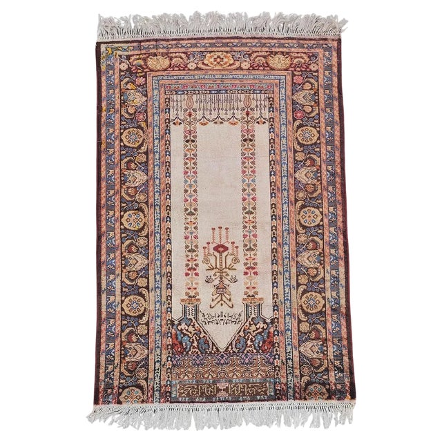 Antique Western Anatolian Silk Prayer Rug, Turkey, 1930s For Sale