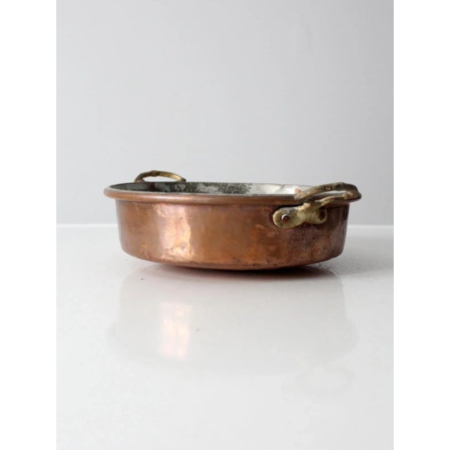 Farmhouse Antique Copper Pan With Brass Handles For Sale - Image 3 of 13