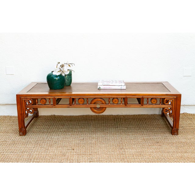 Asian Large Antique Qing Woven Top Coffee Table For Sale - Image 3 of 14