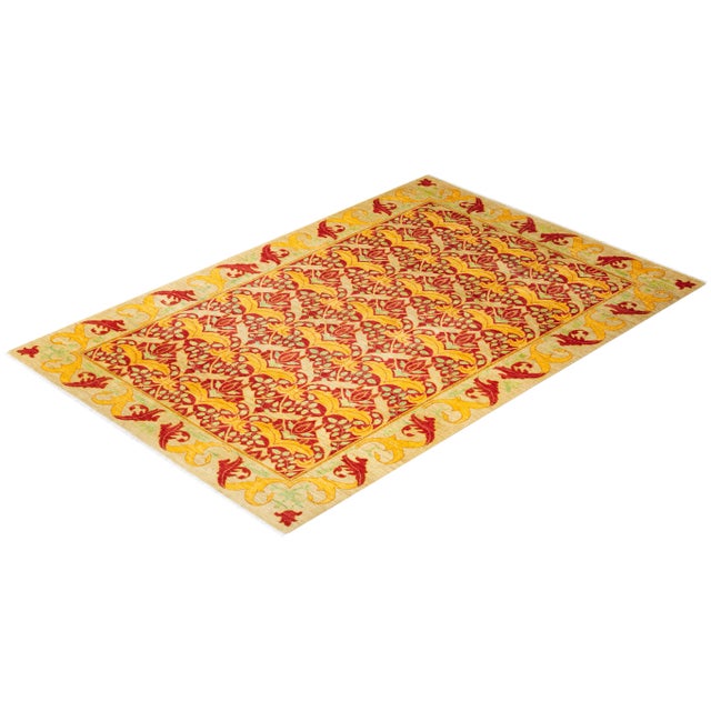Yellow Arts & Crafts, One-of-a-Kind Hand-Knotted Area Rug - Yellow, 6' 7" x 9' 10" For Sale - Image 8 of 8