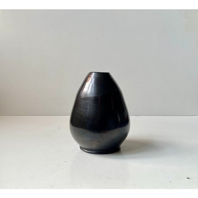 Art Deco Black Ceramic Vase in Lustre Glaze from Sedelin Faaborg, 1930s For Sale - Image 4 of 7
