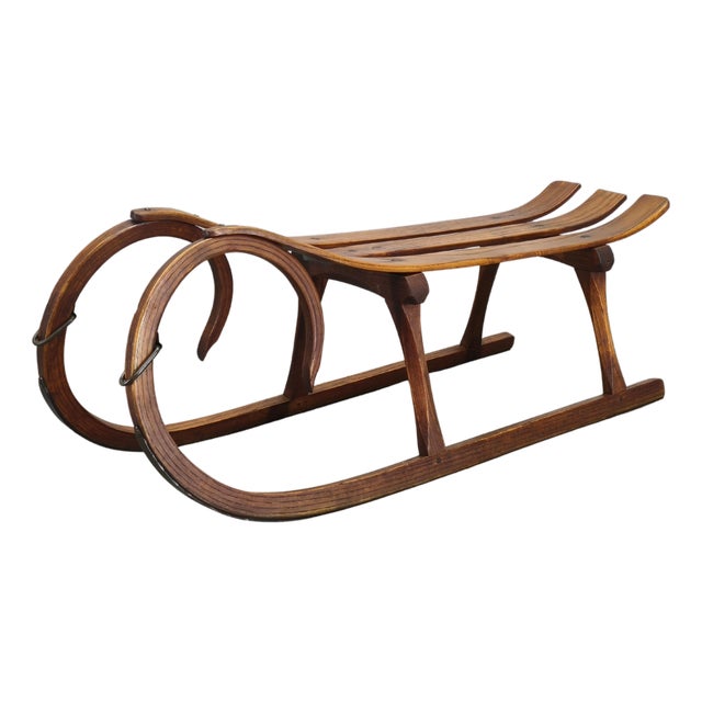 Czech Art Deco Oak Sled, 1930s For Sale