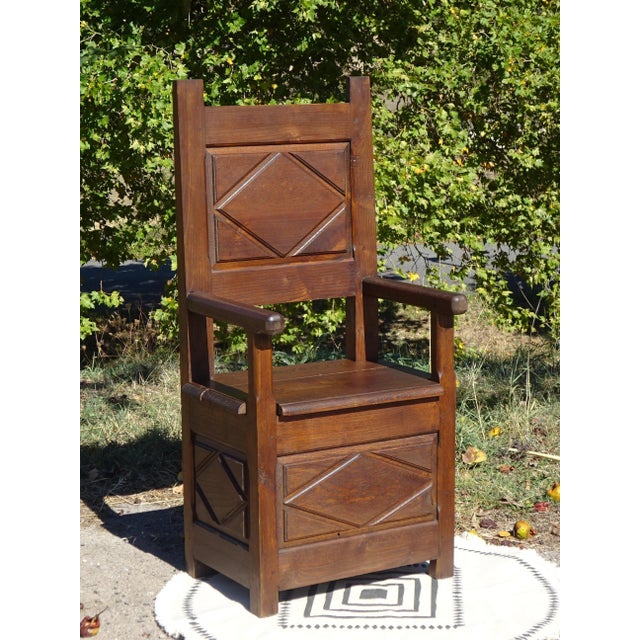 Brown Louis XIII Wooden Chest Armchair For Sale - Image 8 of 17