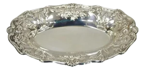 Vintage Floral Embossed Victorian Silver Plated 12" Oval Bar Nut Dish by Ps & Co