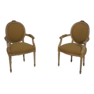 Pair of Louis XVI Painted Fauteuil Armchairs For Sale