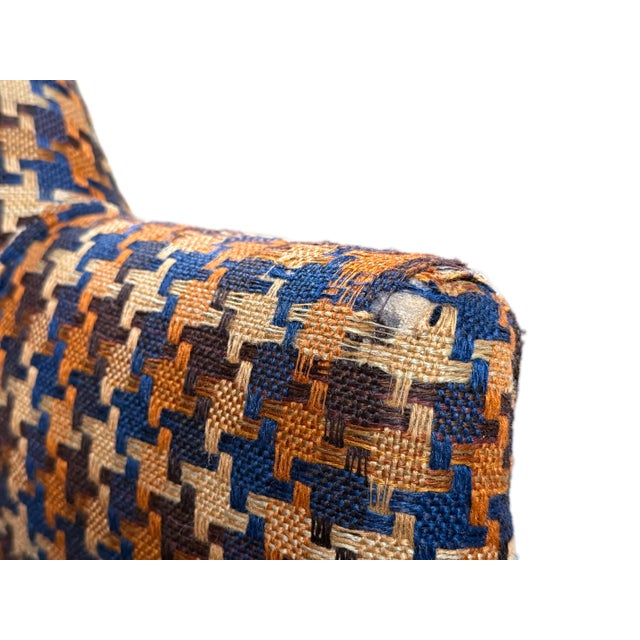 Burnt Orange Set of 4 Vintage Mid-Century Modern Club Chairs — Houndstooth Plaid on Casters For Sale - Image 8 of 10