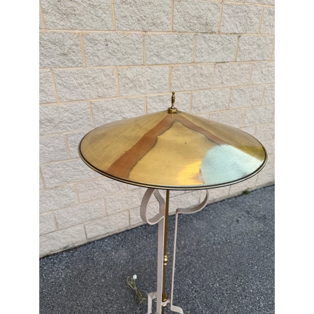 20th Century Modern Brass Floor Lamp With Tray Shade and Tripod Base For Sale - Image 10 of 10