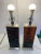 Behold this modern chic pair of wavy amber glass rectangular table lamps with metal bases. The design is both playful and...