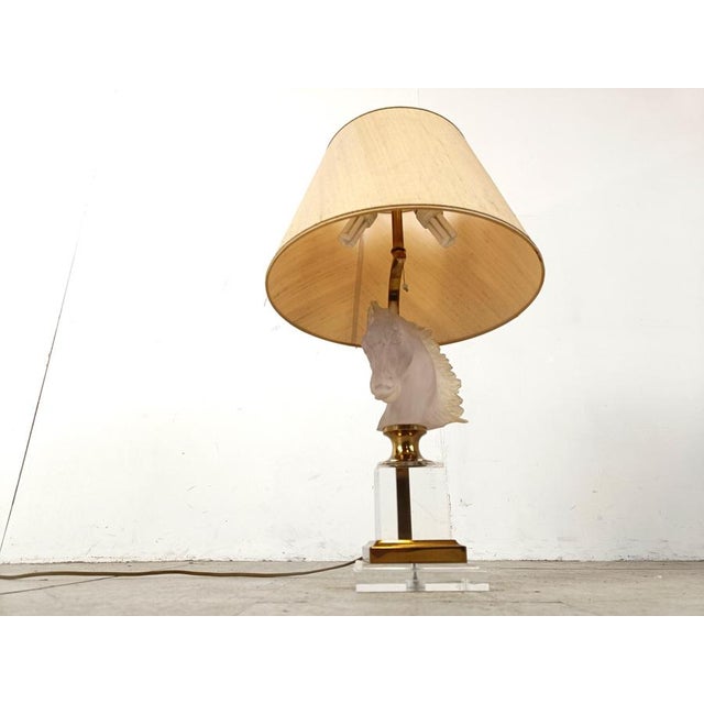 Brass and Glass Horse Head Table Lamp, France, 1970s For Sale - Image 6 of 10
