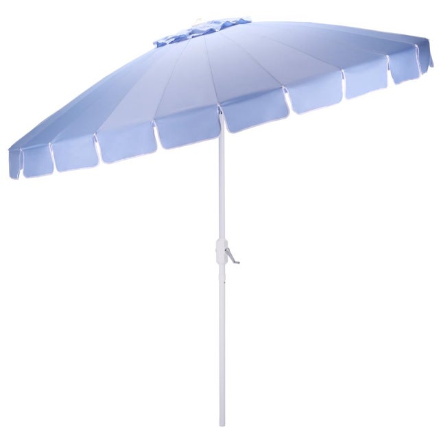 Baby Blue Panza 9 Ft Crank Umbrella, Baby Blue/White Pole For Sale - Image 8 of 9